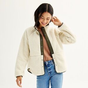 Cream Teddy Jacket with Olive Accents